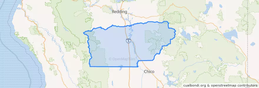 Mapa de ubicacion de Tehama County.