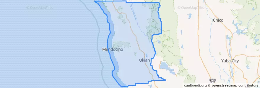 Mapa de ubicacion de Mendocino County.