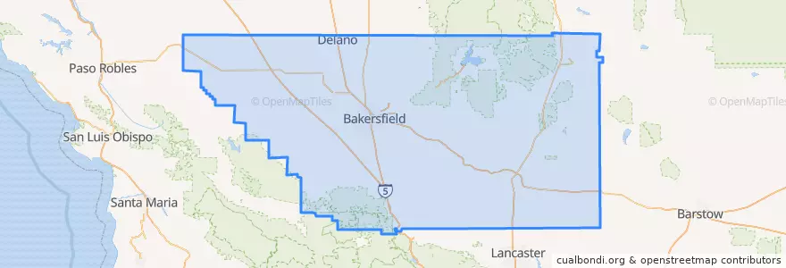 Mapa de ubicacion de Kern County.