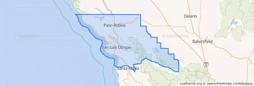 Mapa de ubicacion de San Luis Obispo County.