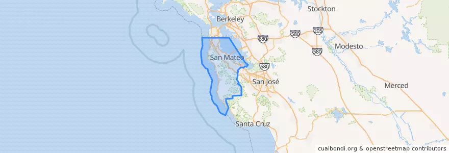 Mapa de ubicacion de San Mateo County.