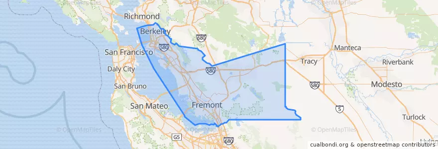 Mapa de ubicacion de شهرستان آلامدا، کالیفرنیا.