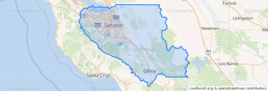 Mapa de ubicacion de Santa Clara County.