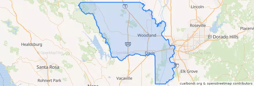 Mapa de ubicacion de Yolo County.