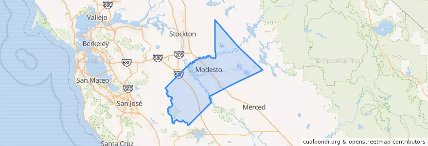 Mapa de ubicacion de Stanislaus County.