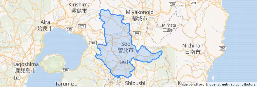 Mapa de ubicacion de 曽於市.