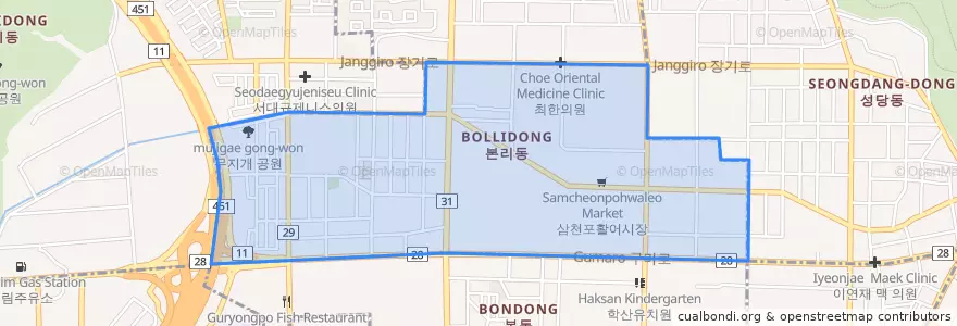 Mapa de ubicacion de 본리동.