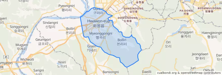Mapa de ubicacion de Hwawon-eup.