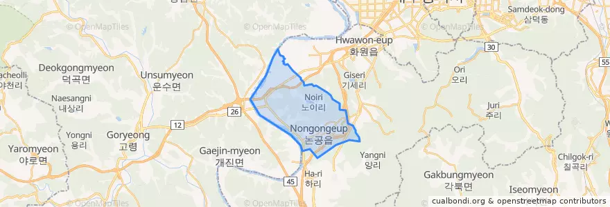 Mapa de ubicacion de 논공읍.