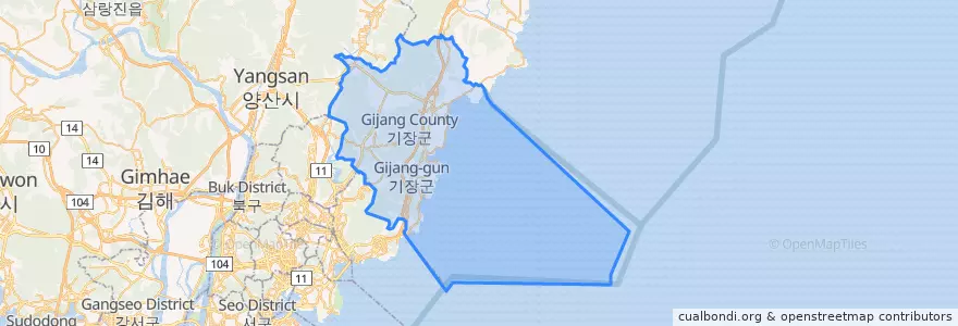 Mapa de ubicacion de 기장군.