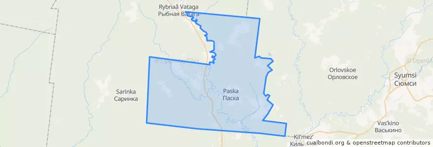 Mapa de ubicacion de Паскинское сельское поселение.