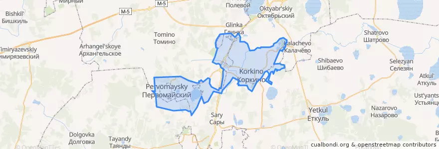 Mapa de ubicacion de Коркинский район.