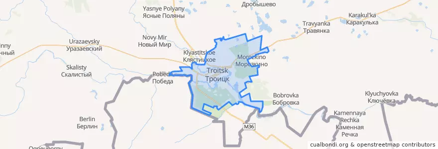 Mapa de ubicacion de Троицкий городской округ.