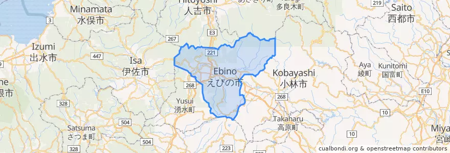 Mapa de ubicacion de Ebino.