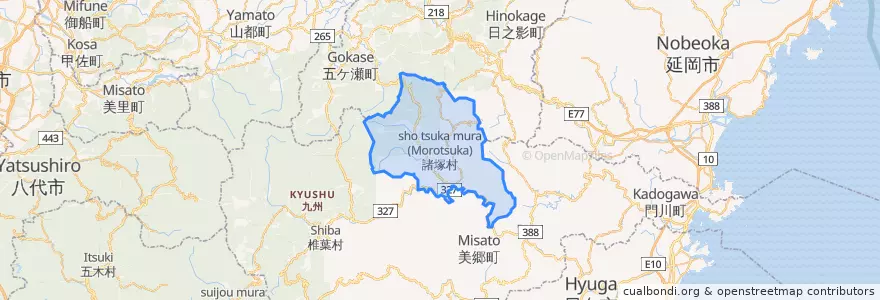 Mapa de ubicacion de 諸塚村.