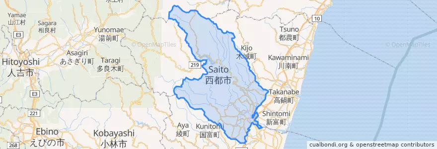 Mapa de ubicacion de 西都市.