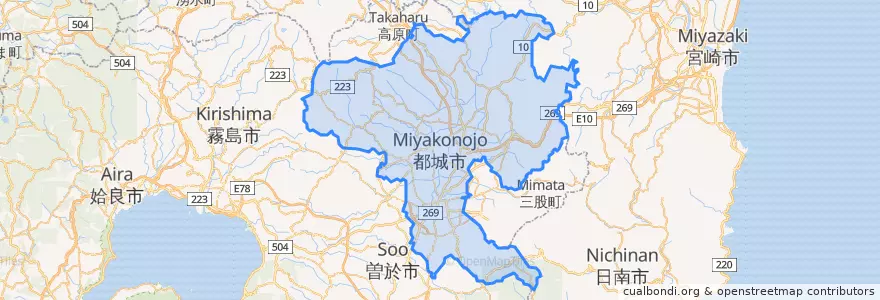 Mapa de ubicacion de Miyakonojo.