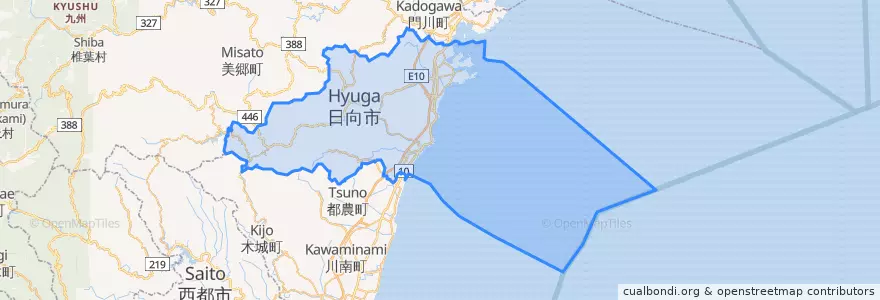 Mapa de ubicacion de 日向市.