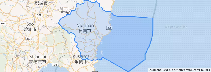 Mapa de ubicacion de 日南市.