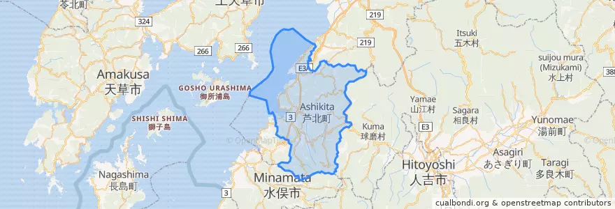 Mapa de ubicacion de 芦北町.