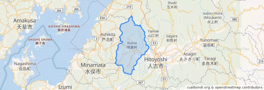 Mapa de ubicacion de 球磨村.