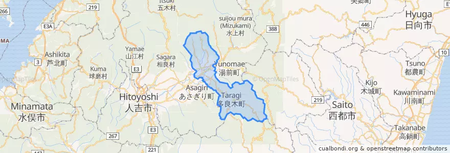 Mapa de ubicacion de 多良木町.