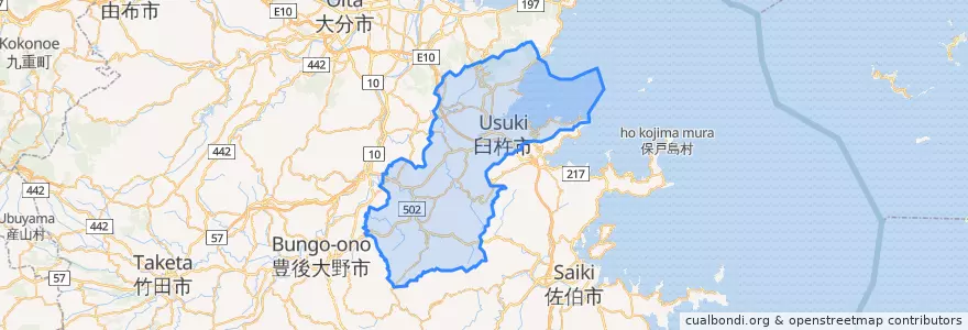 Mapa de ubicacion de 臼杵市.