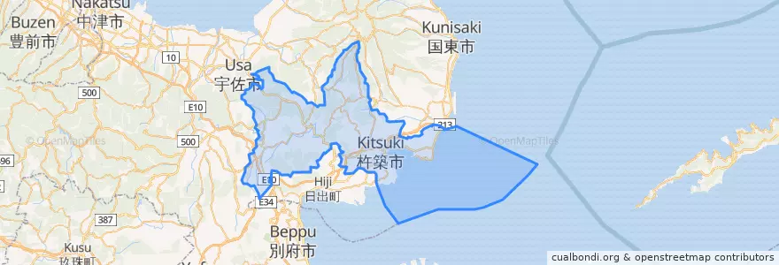 Mapa de ubicacion de 杵築市.