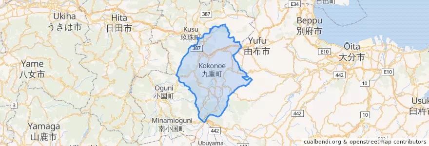 Mapa de ubicacion de 九重町.