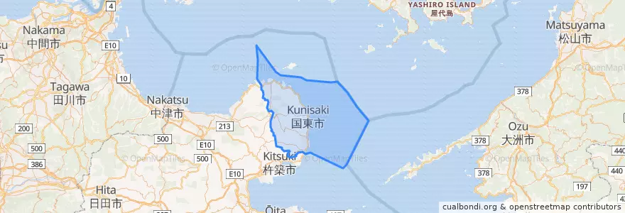 Mapa de ubicacion de 国东市.