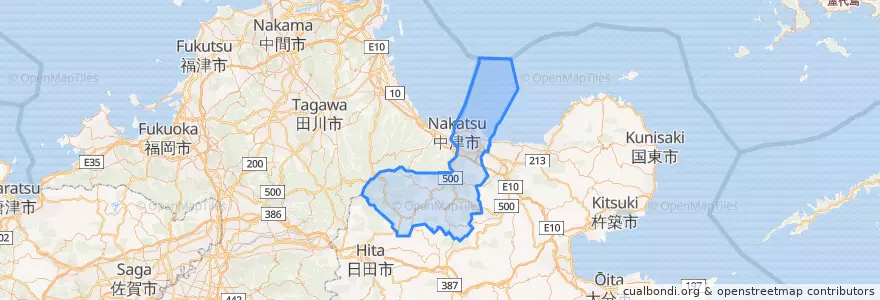 Mapa de ubicacion de 中津市.