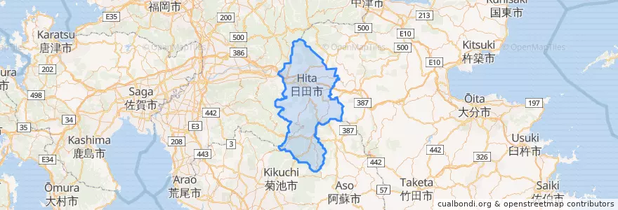 Mapa de ubicacion de 日田市.