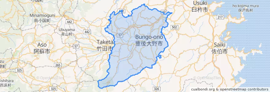 Mapa de ubicacion de 豊後大野市.