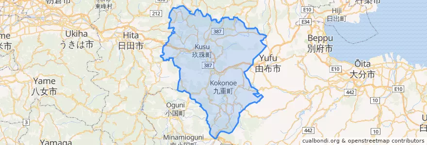 Mapa de ubicacion de 玖珠郡.