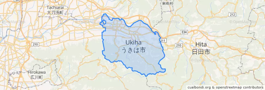 Mapa de ubicacion de うきは市.