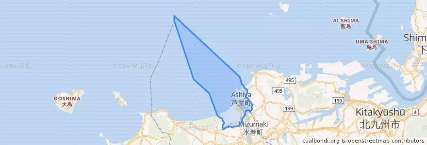 Mapa de ubicacion de 芦屋町.