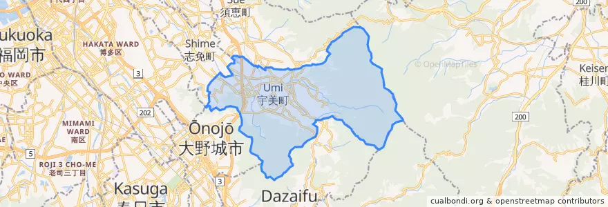 Mapa de ubicacion de 宇美町.