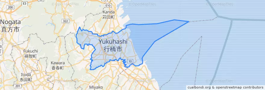 Mapa de ubicacion de 行橋市.