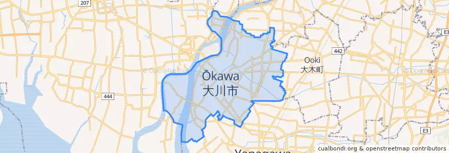 Mapa de ubicacion de 大川市.