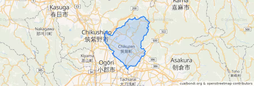 Mapa de ubicacion de 筑前町.