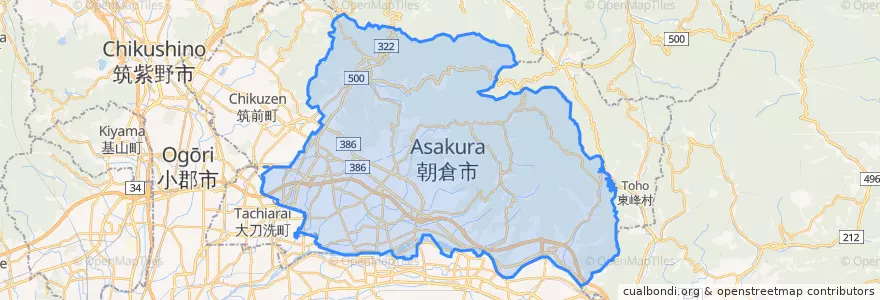 Mapa de ubicacion de 朝倉市.