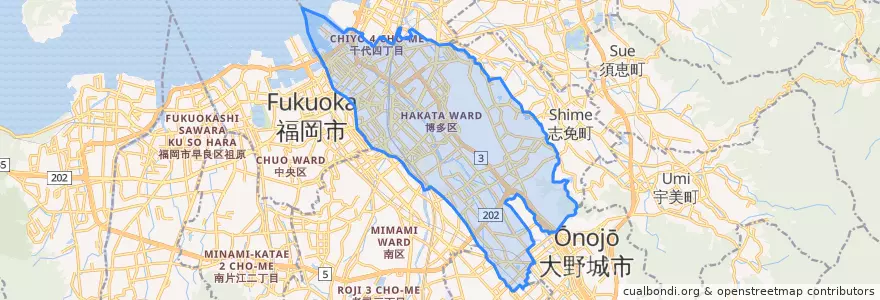 Mapa de ubicacion de 博多区.