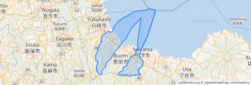 Mapa de ubicacion de 築上郡.