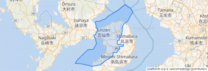 Mapa de ubicacion de 雲仙市.
