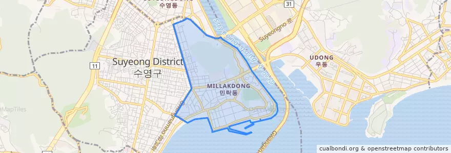 Mapa de ubicacion de 민락동.