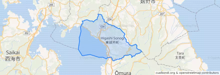 Mapa de ubicacion de 東彼杵町.