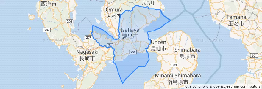 Mapa de ubicacion de Isahaya.