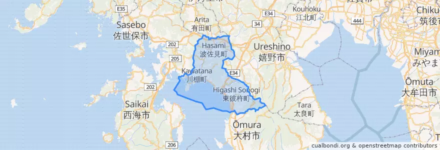 Mapa de ubicacion de 东彼杵郡.