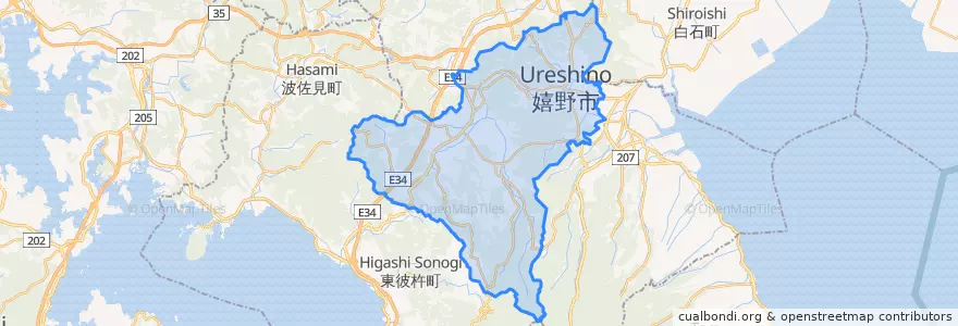 Mapa de ubicacion de Ureshino.