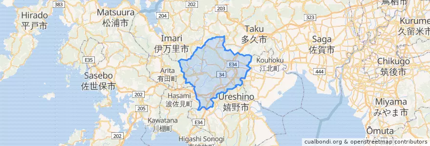 Mapa de ubicacion de 武雄市.